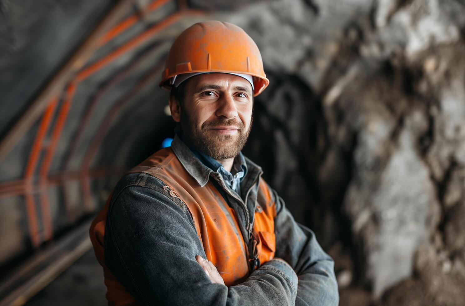 ai generado confidente minero en túnel foto