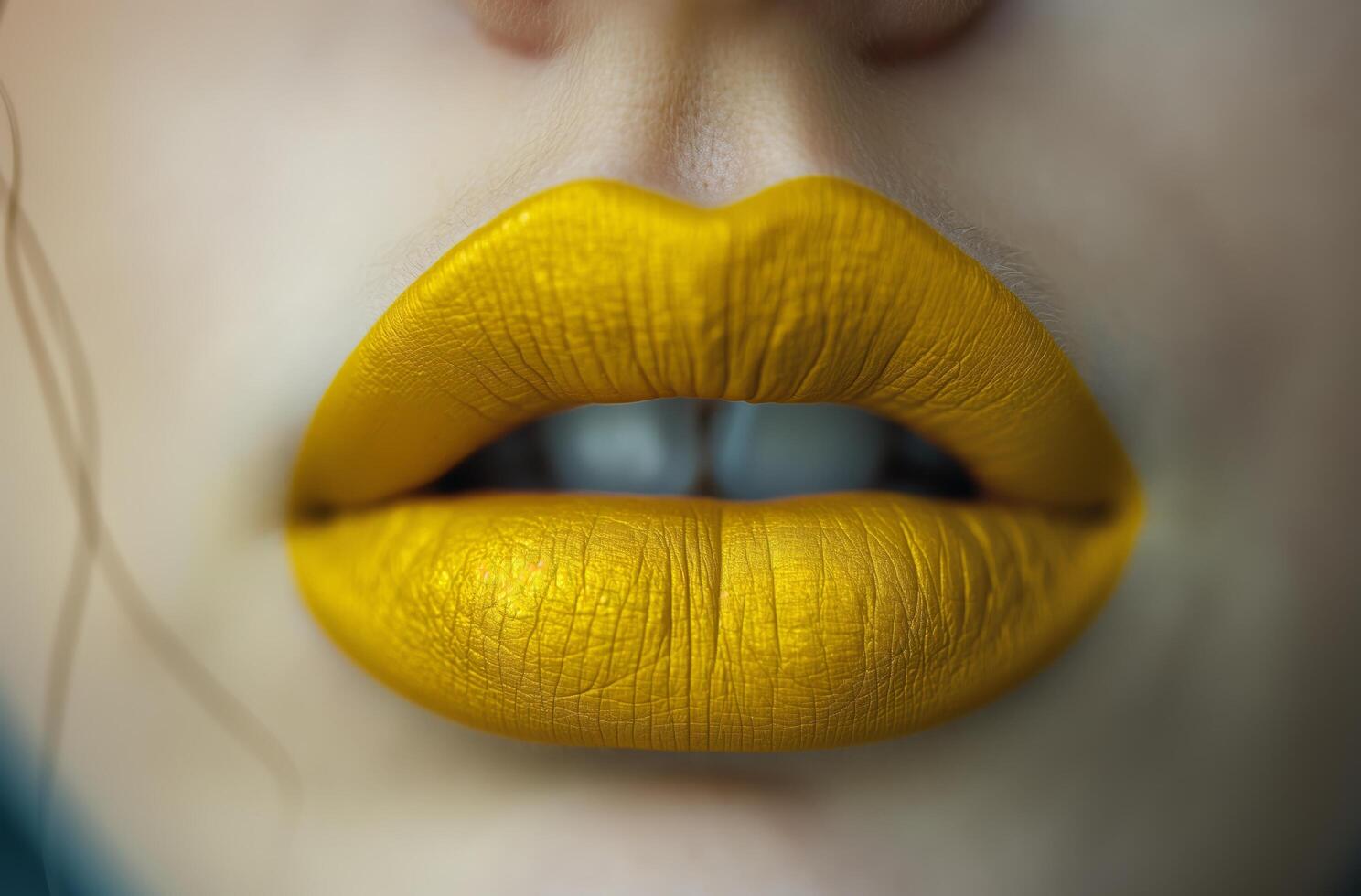 AI generated Close up of yellow lipstick photo