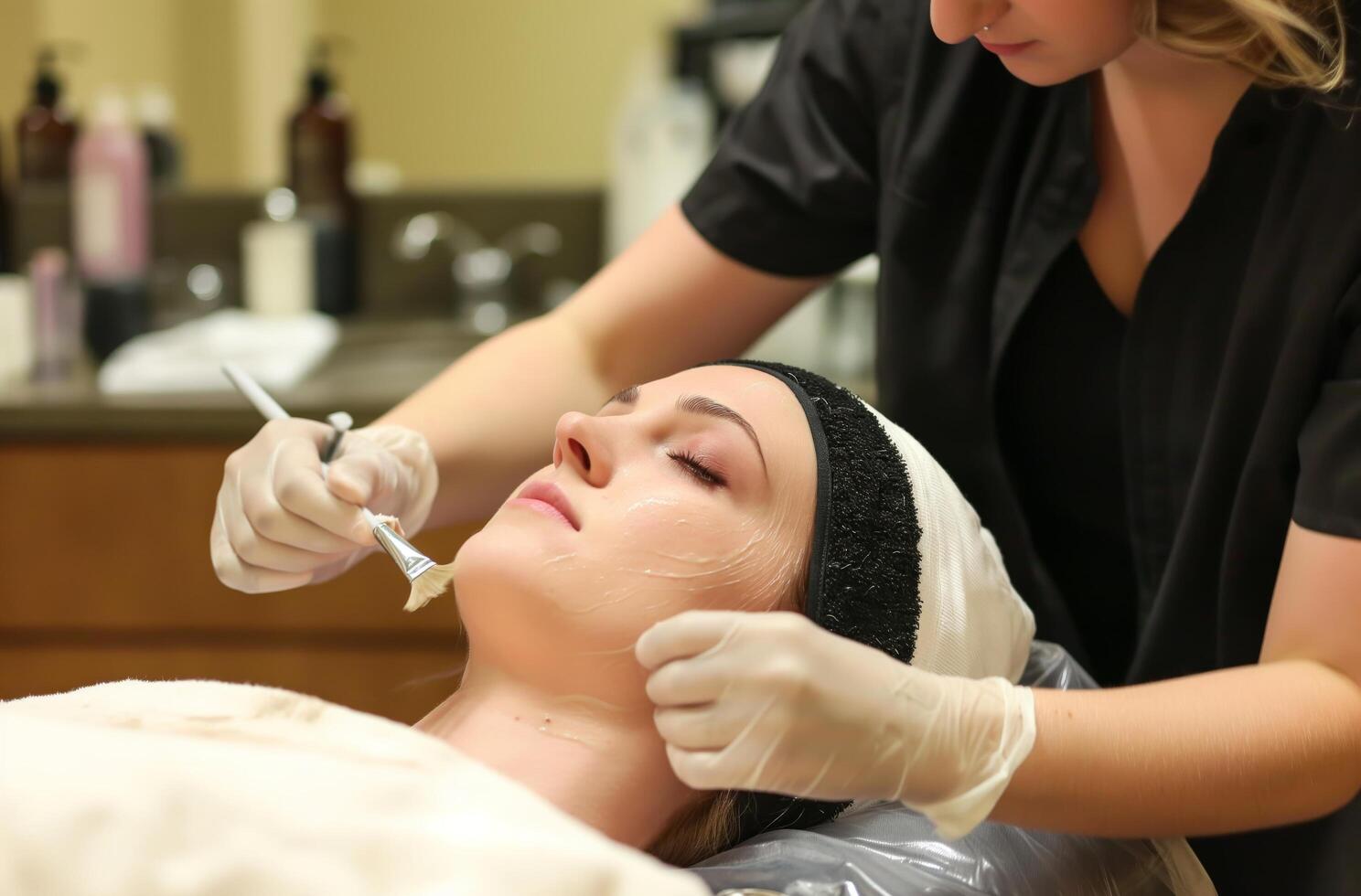 AI generated Facial treatment at beauty spa photo