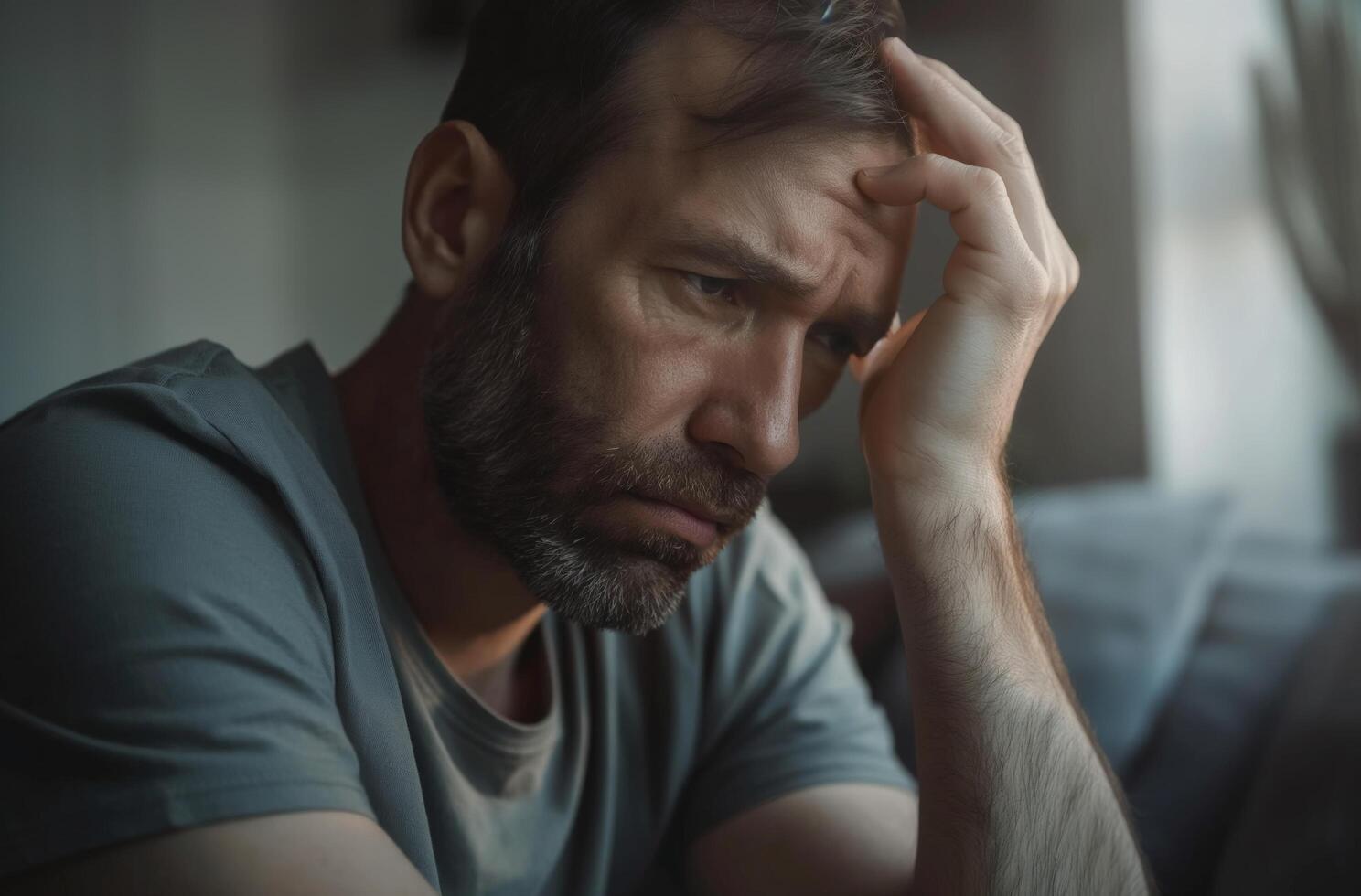 AI generated Troubled man feeling distressed photo