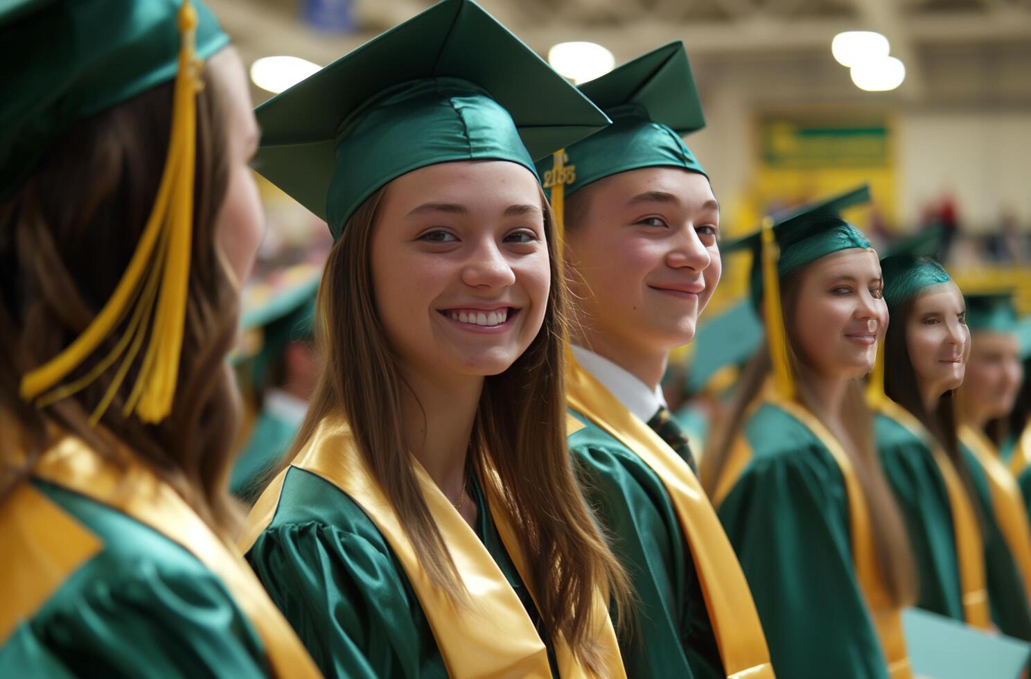 ai generado alto colegio graduados en procesión foto