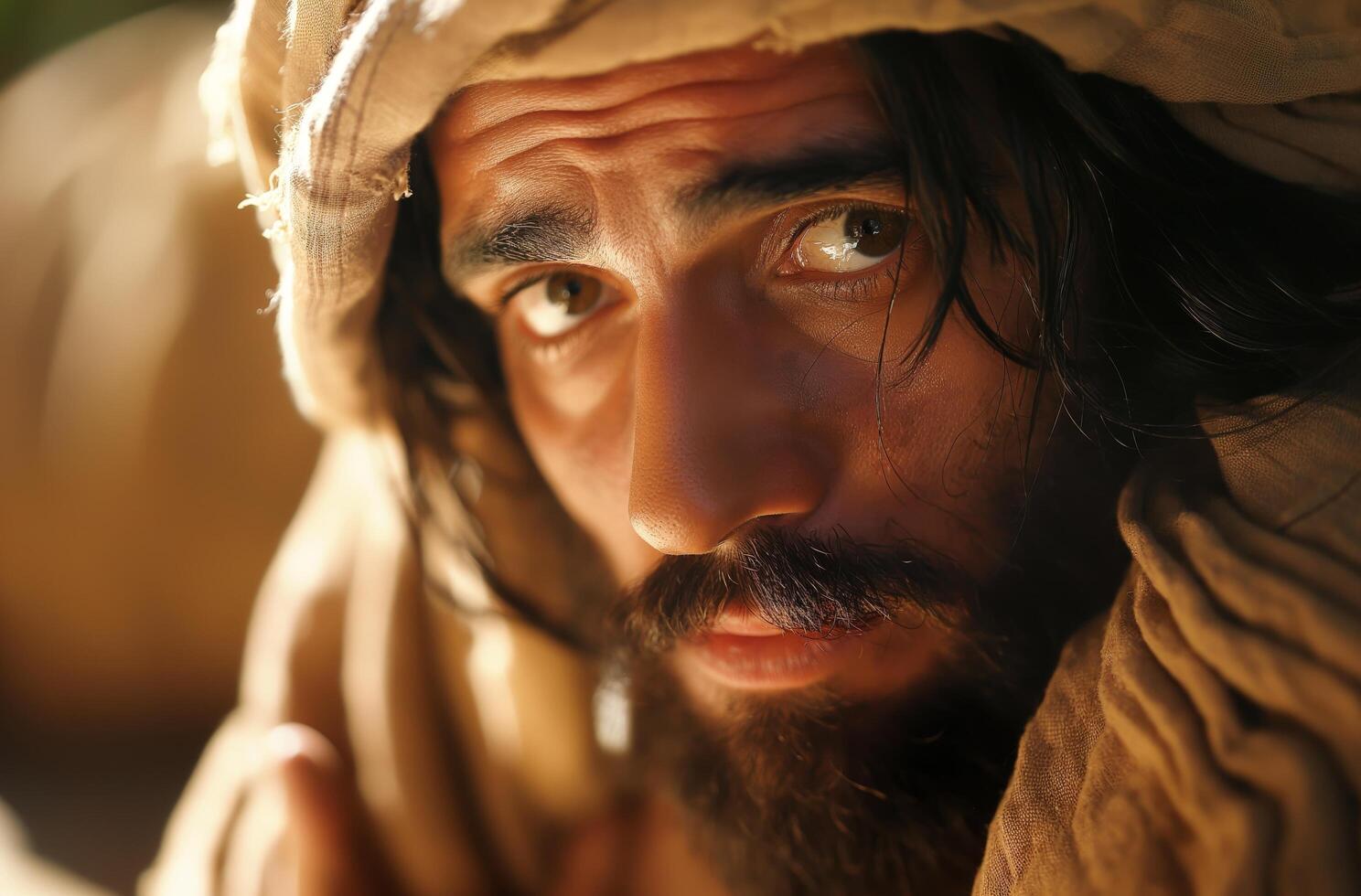 AI generated Jesus Christ with a sorrowful gaze photo