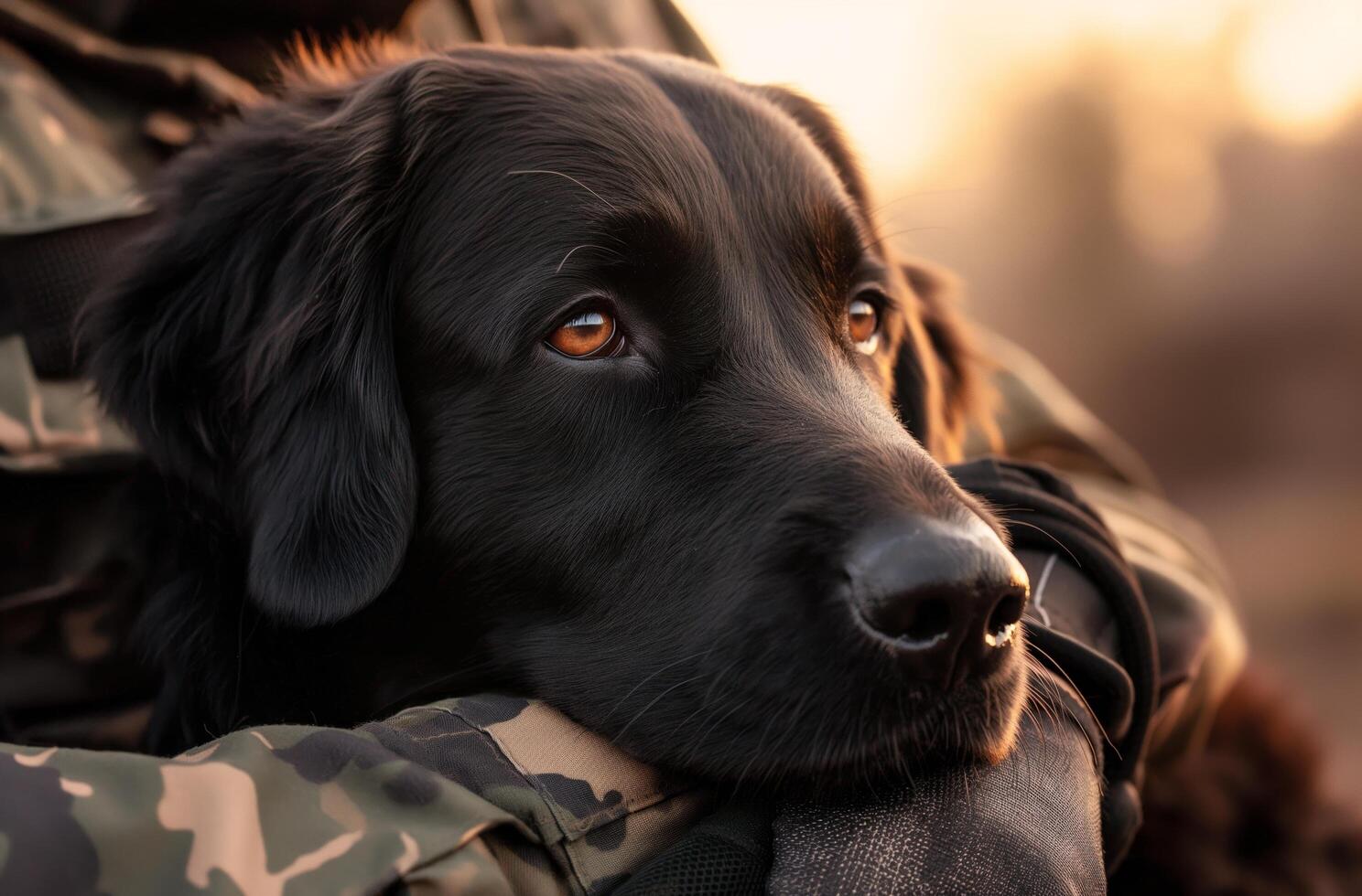 ai generado un negro perro con pensativo ojos foto