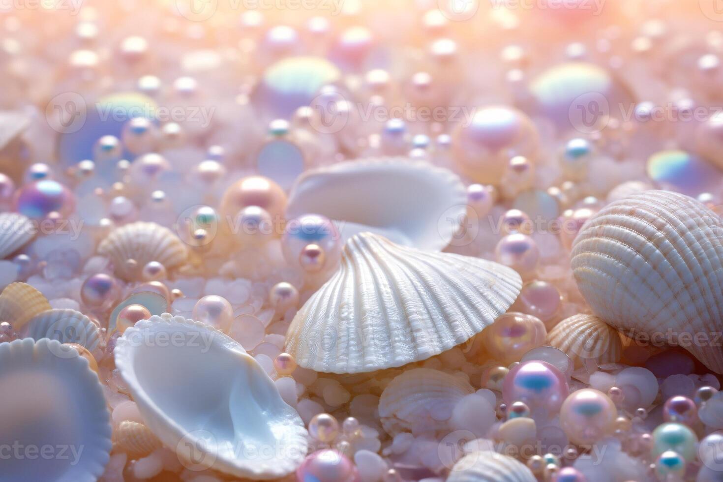 AI generated Holographic pearls and seashells background, Holographic Pearls and seashells Wallpaper, Holographic Pearls Background, Holographic Seashells Wallpaper, AI Generative photo