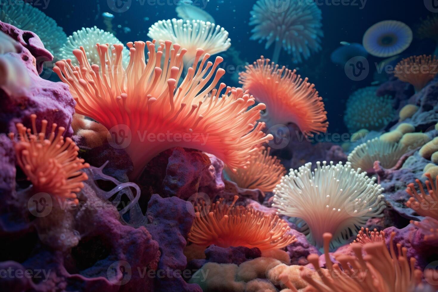 ai generado coral arrecife fondo de pantalla, mar flor vistoso coral arrecife foto