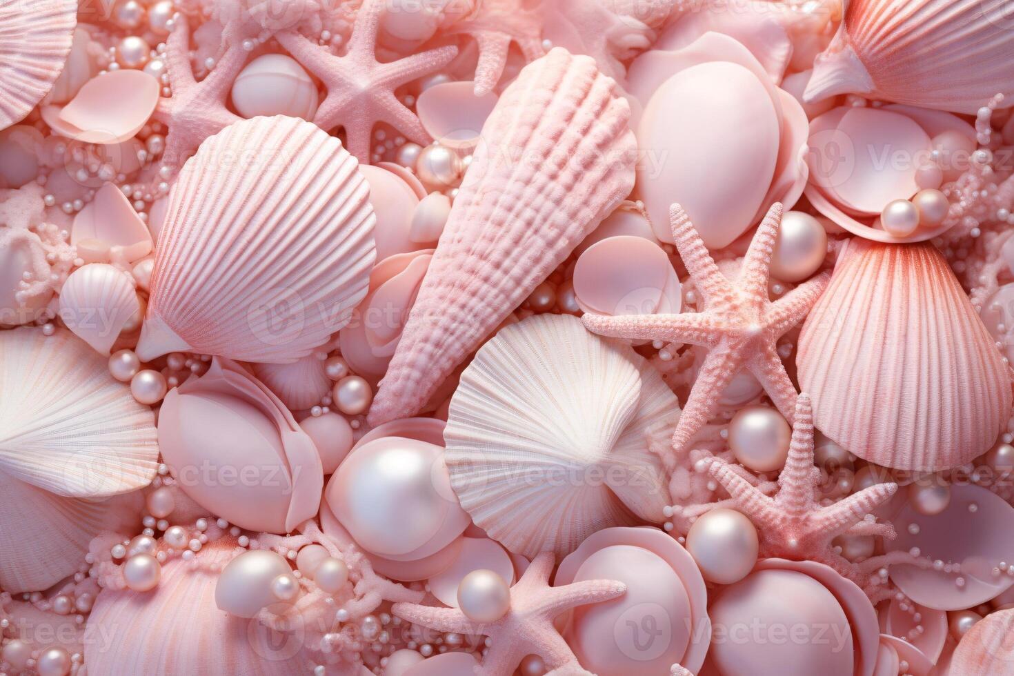 AI generated Pink Pearls and Seashells background, Pink Pearls and Seashells Wallpaper, Pink Pearls Background, Light Pink Seashells Wallpaper, AI Generative photo