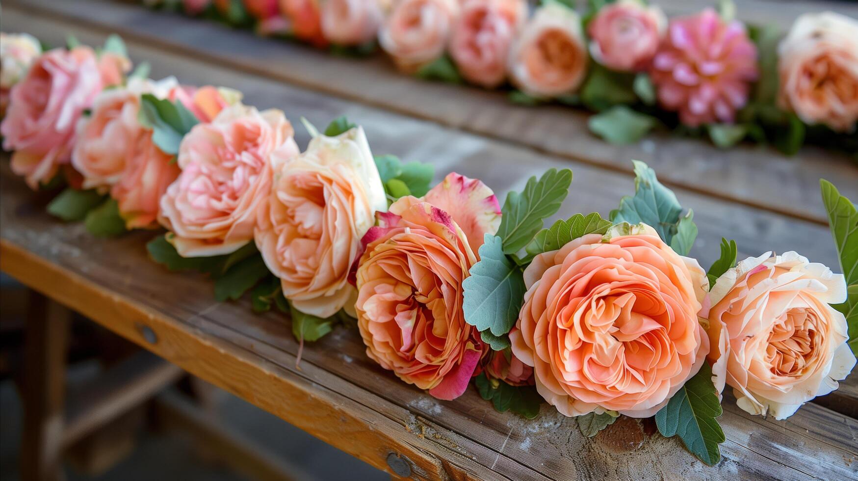 AI generated Handcrafted flower crown on a wooden table photo