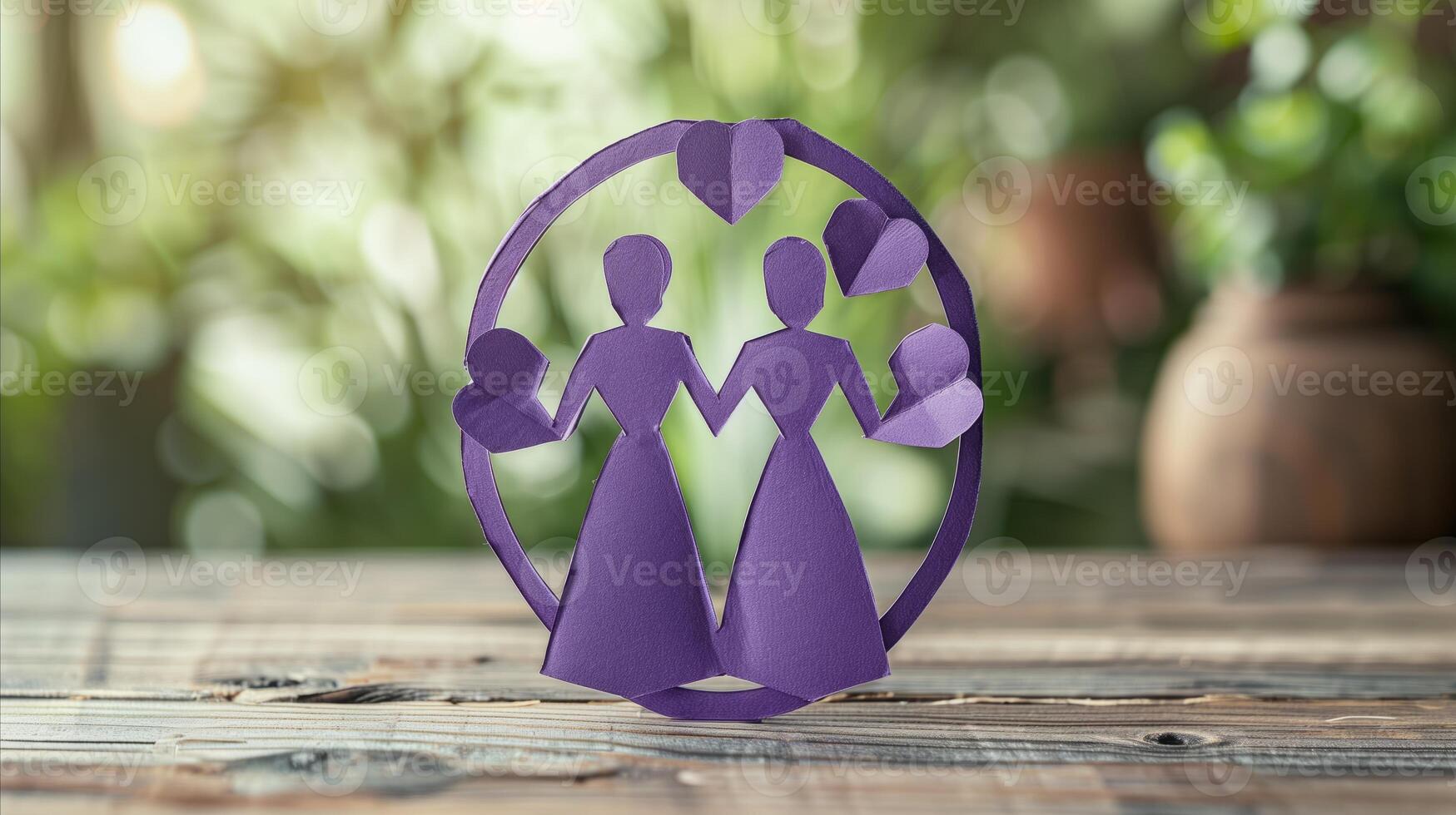 AI generated Paper women silhouettes holding hands in unity on table photo