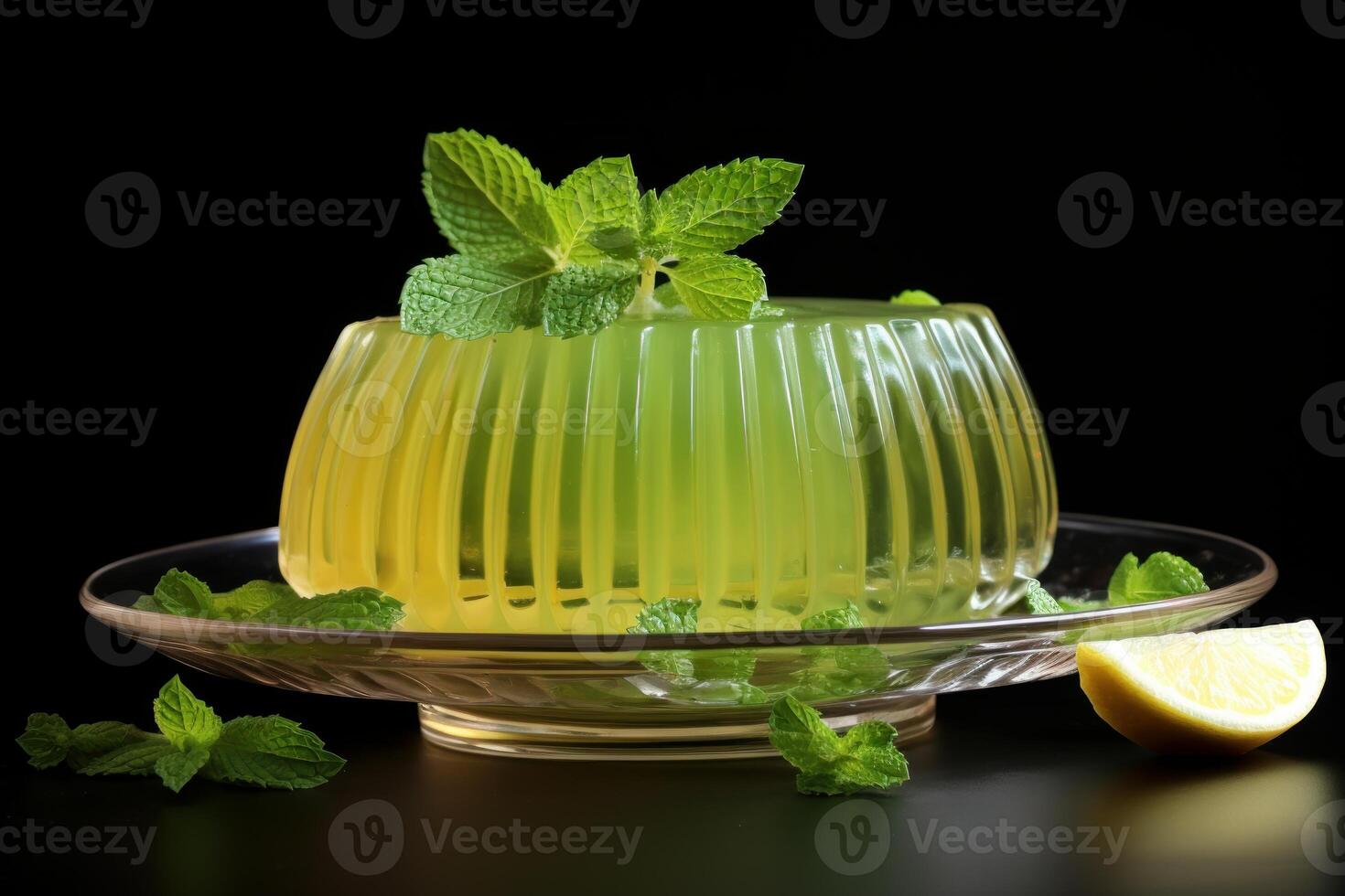 AI generated Translucent Plate of lemon jelly mint. Generate Ai photo