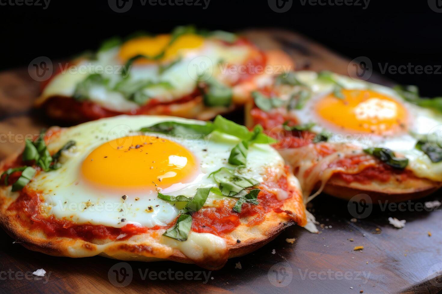 AI generated Cheesy Pizza fried egg. Generate Ai photo