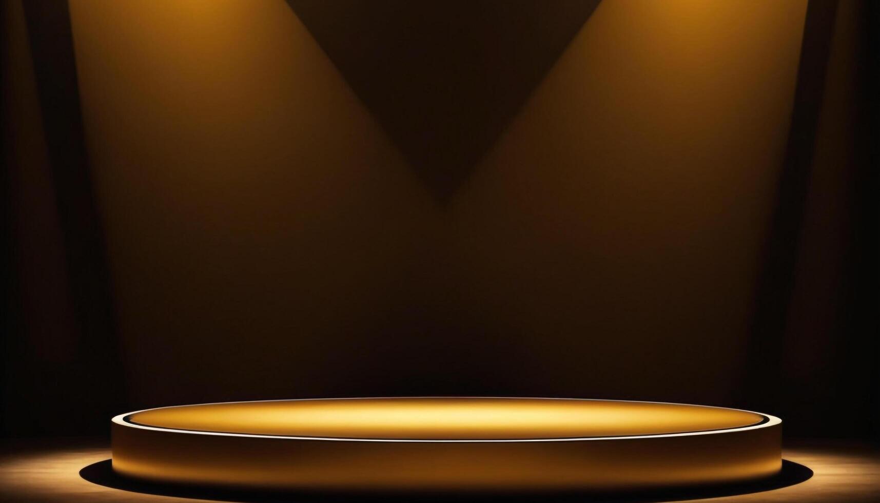 AI generated Empty gold podium with gold ring on background. 3d render. Dark abstract luxury Background photo