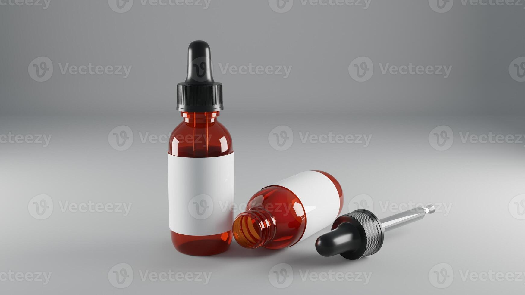 Red glass dropper bottle with blank label Mock up 3D Rendering photo