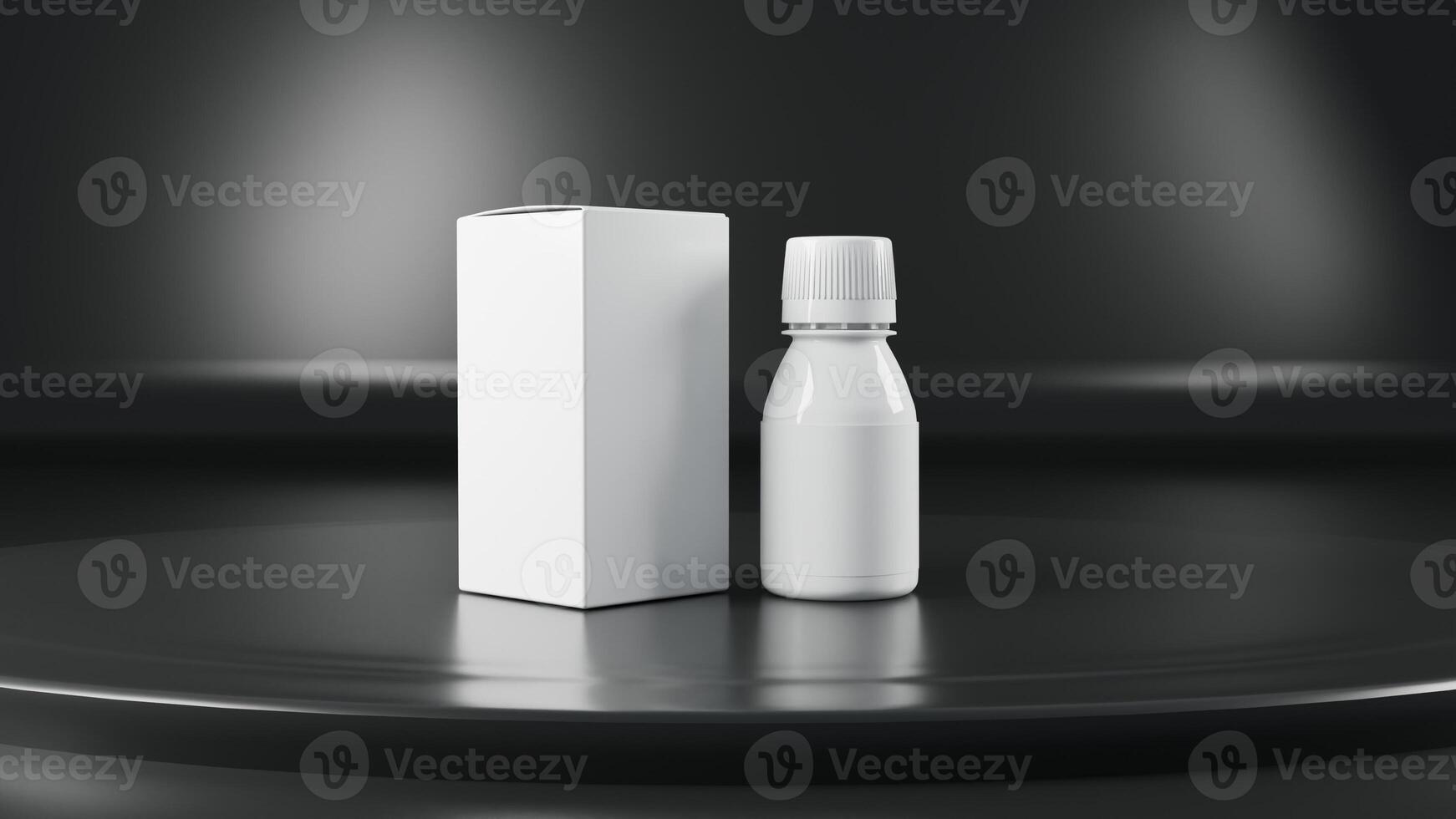 3D Blank medicine bottle mockup on black background photo