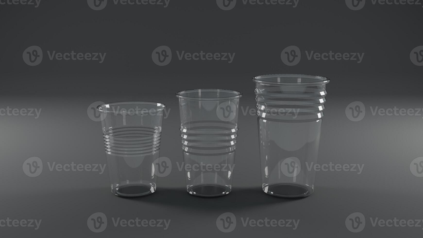 3D rendering of a group of empty glasses isolated in studio background photo