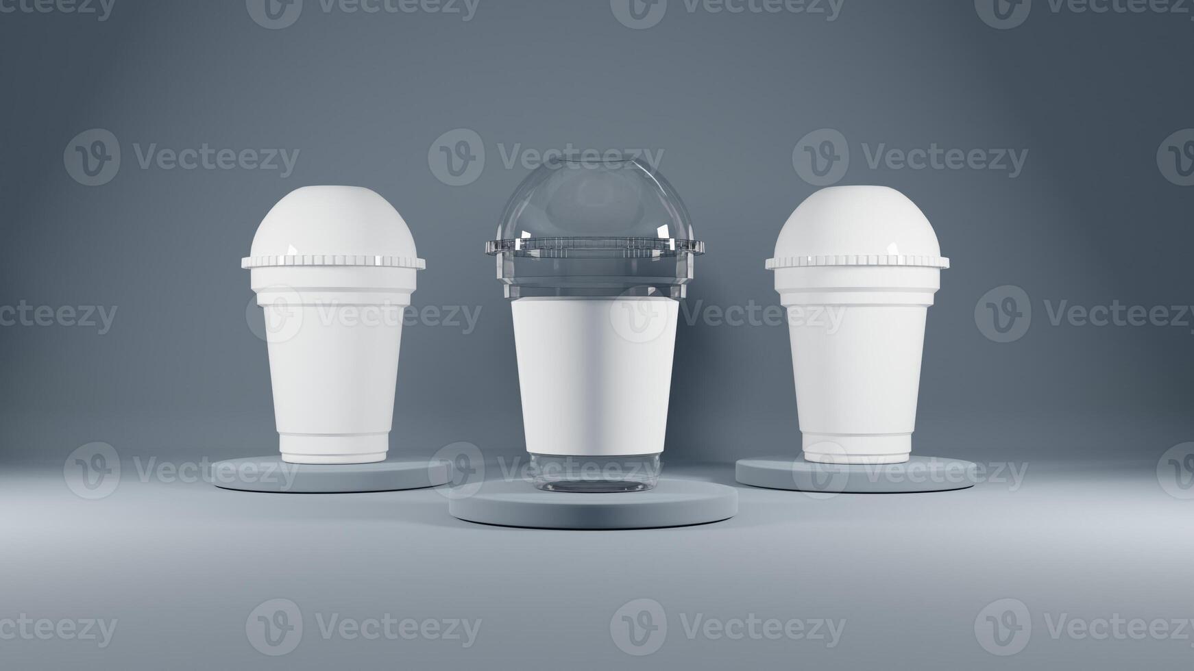 3d rendering of a white coffee cup in a gray background photo