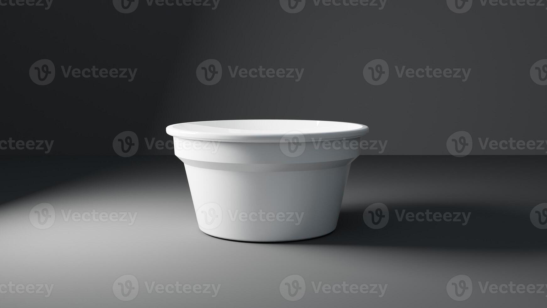 3d rendering of a white plastic container in a dark room photo