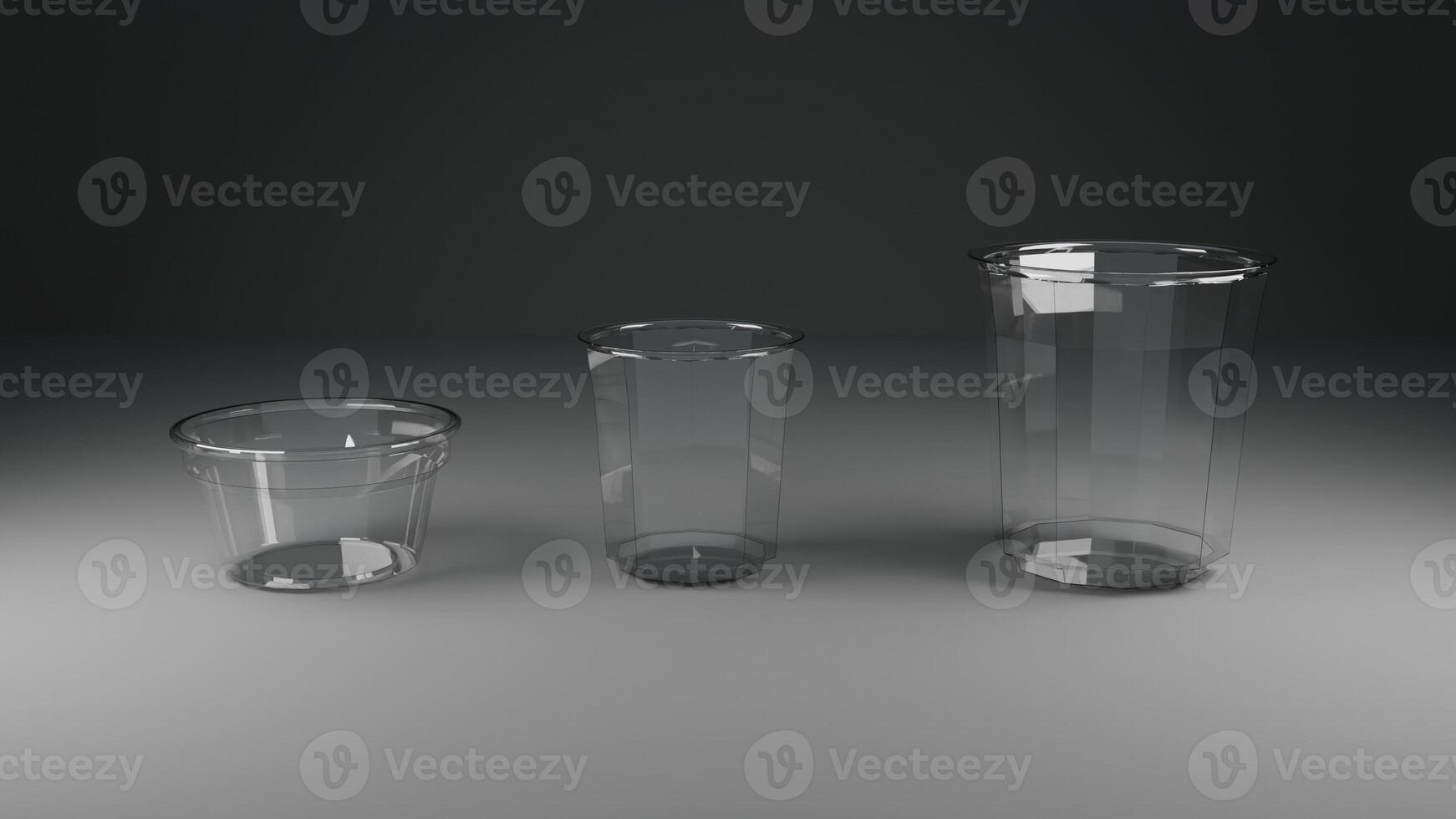 3d render of plastic glassware on grey backgroun photo