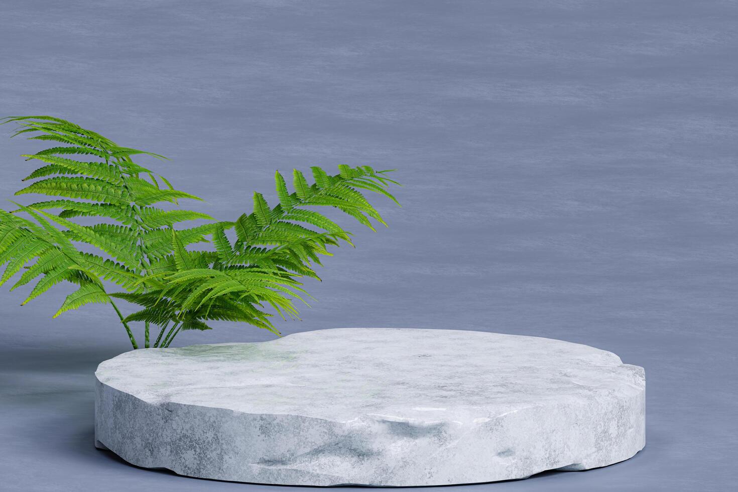 Marble circle pedestal and fern leaves photo