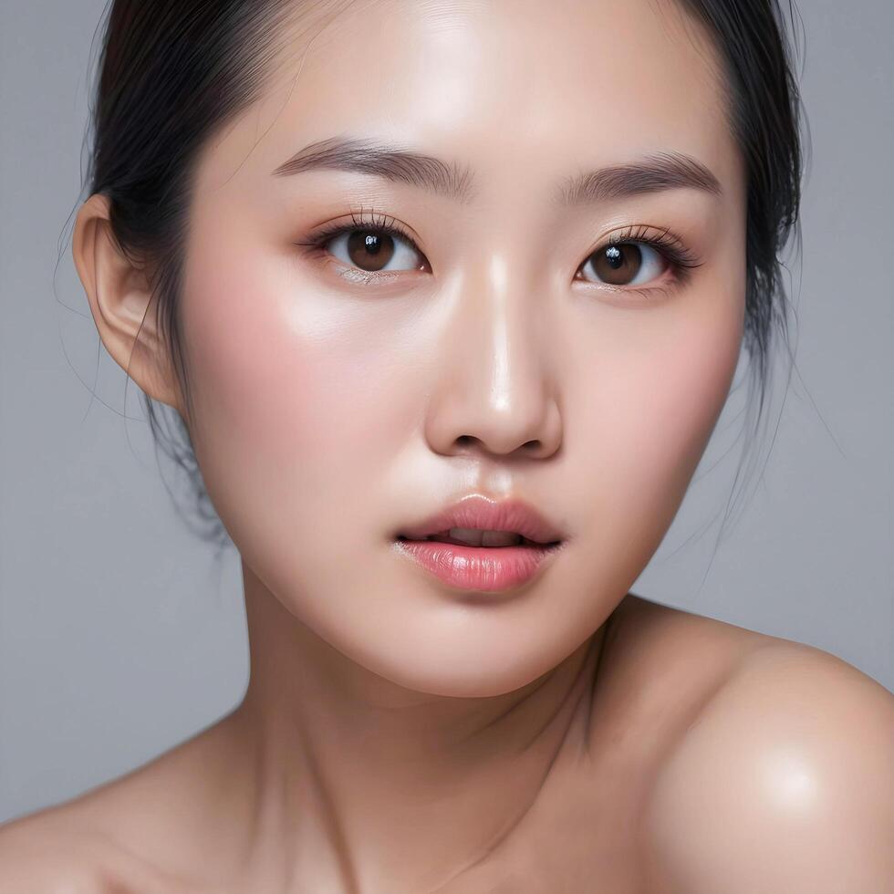 AI generated The Asian woman's face and body are captured in the model photo