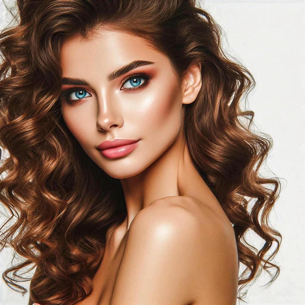 AI generated young woman face and body are captured in the model photo