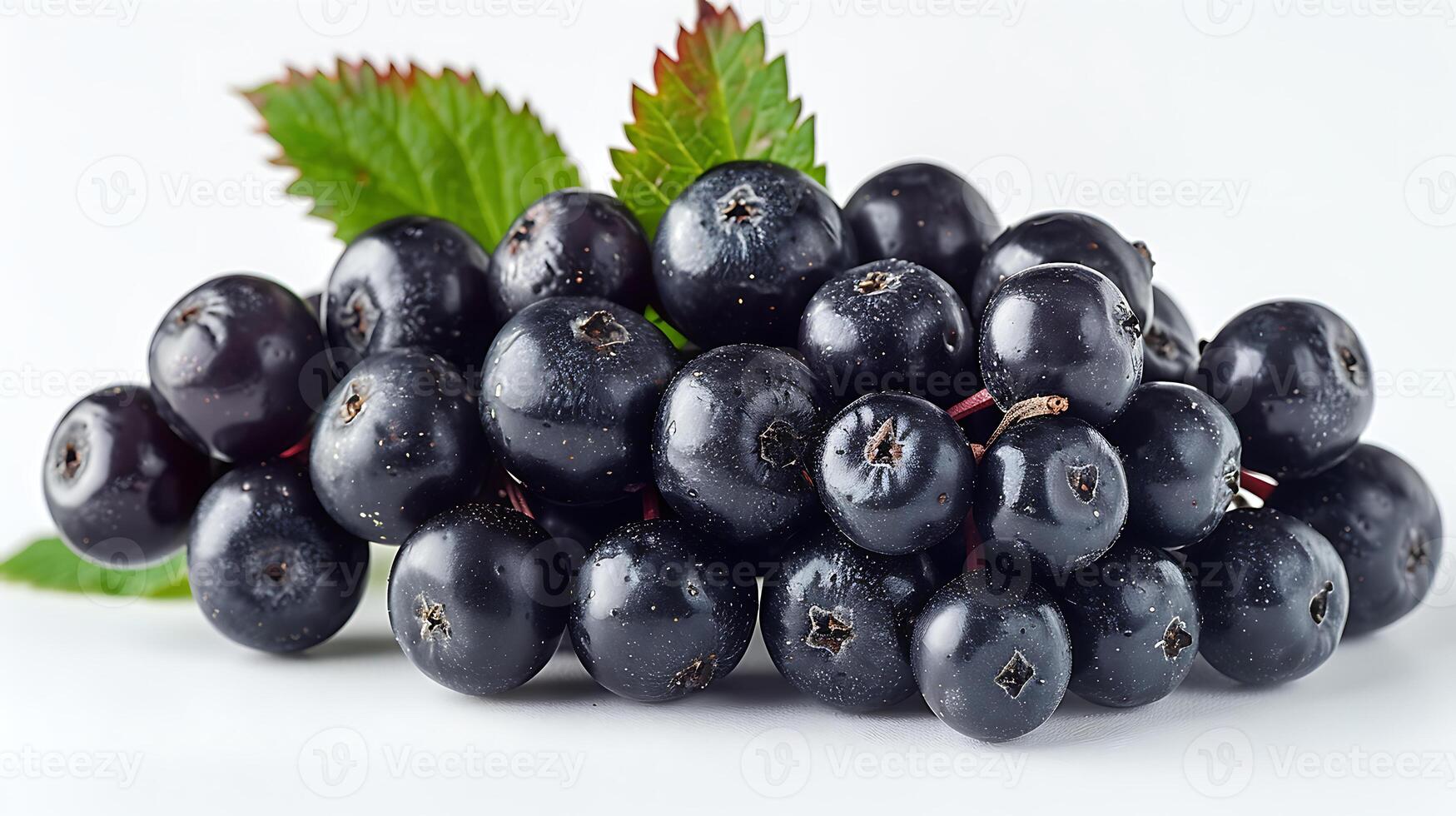 AI generated A bunch of Elderberry fruits with leaves on a white background photo