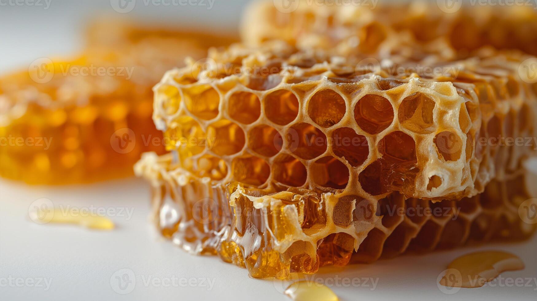 AI generated A close-up of a fresh honeycomb on a white background photo