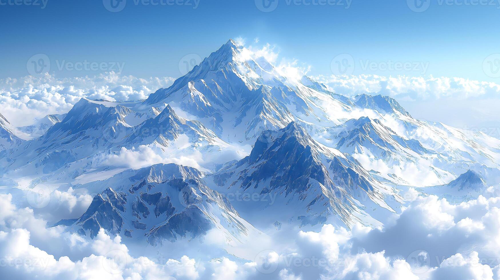 AI generated A view of the top of a mountain in the clouds photo