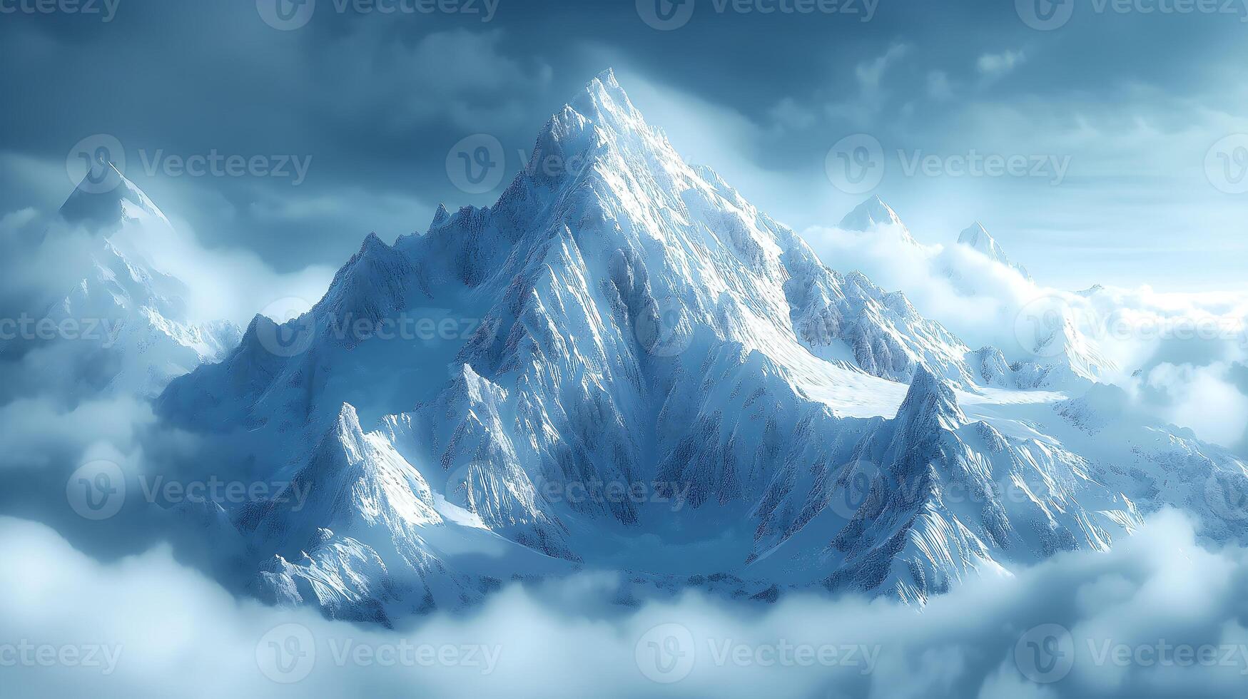 AI generated A view of the top of a mountain in the clouds photo