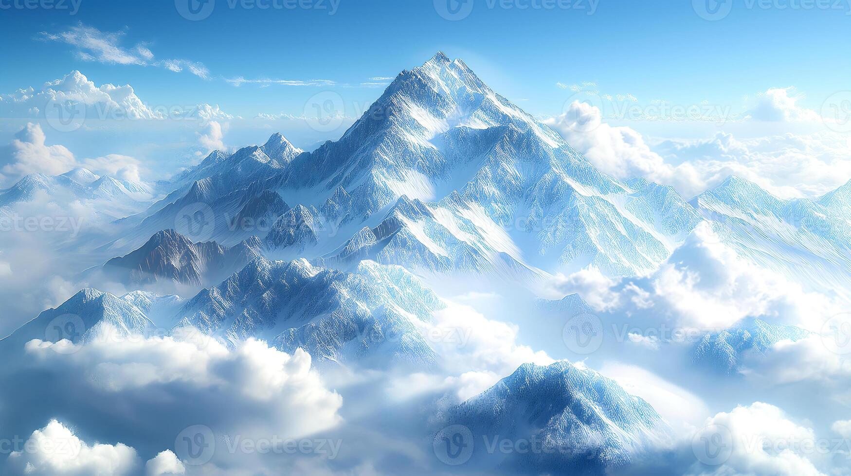 ai generado un ver de el parte superior de un montaña en el nubes foto