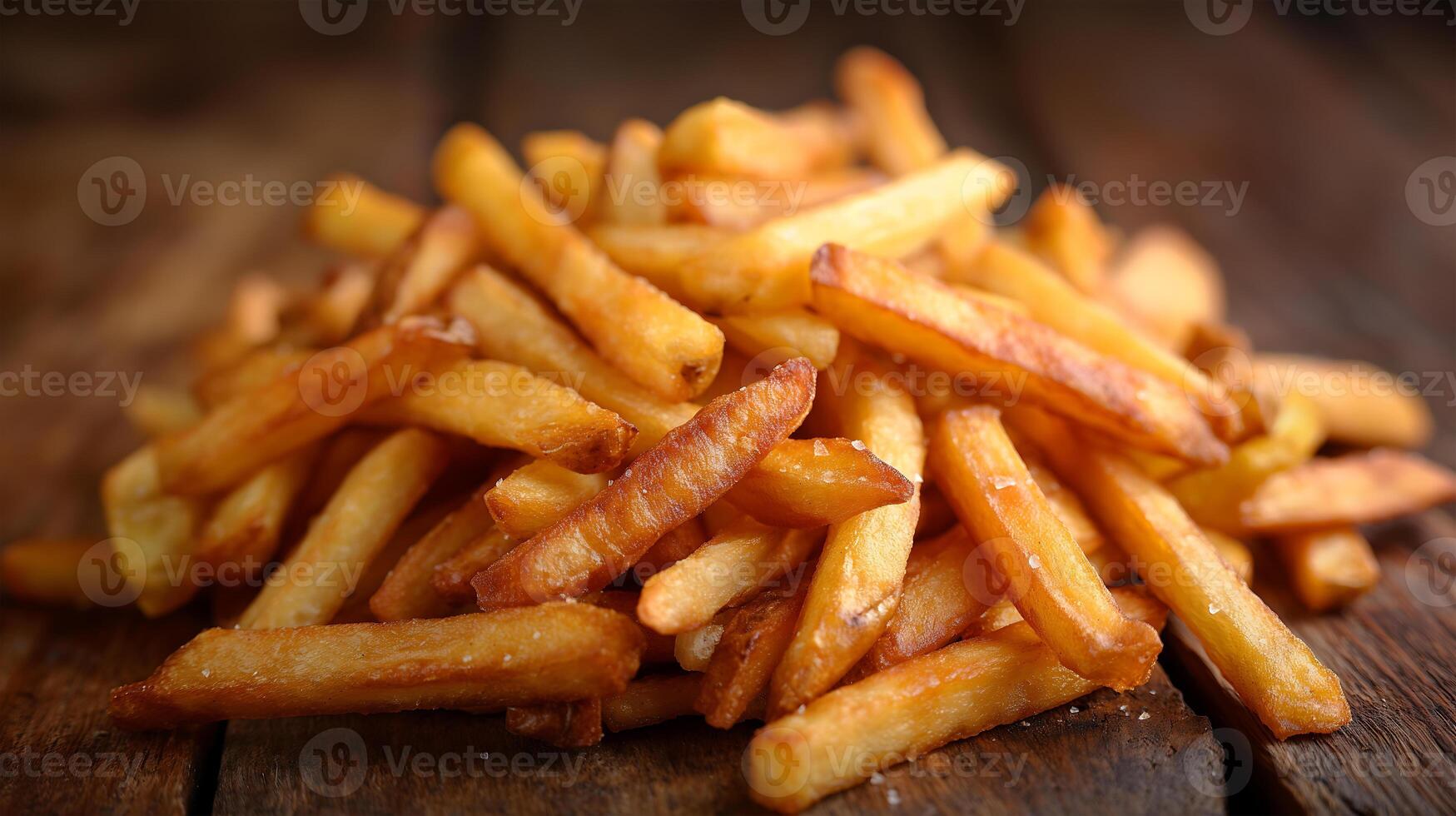 AI generated Delicious french fries on a wooden table photo