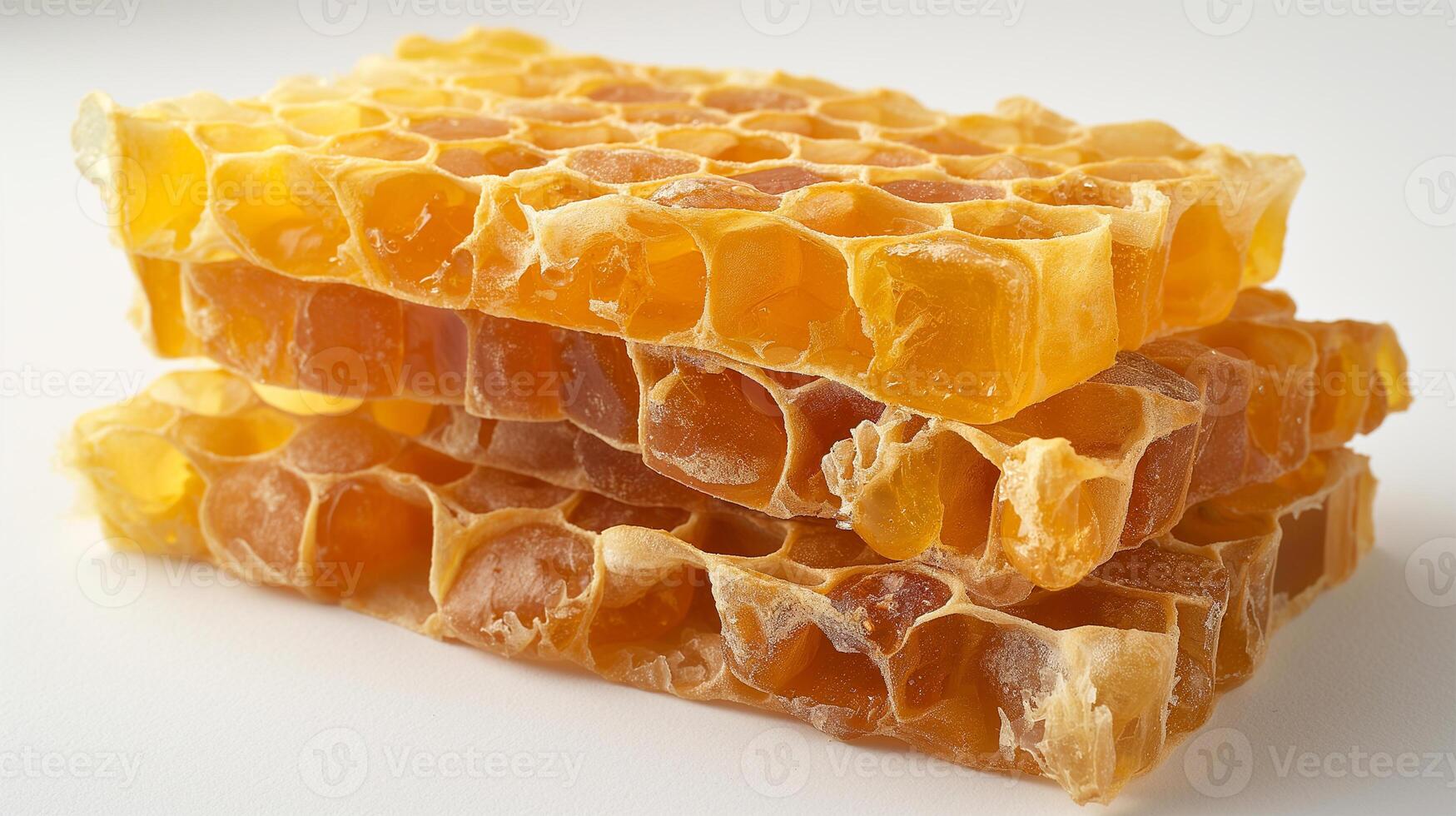 AI generated A close-up of a fresh honeycomb on a white background photo