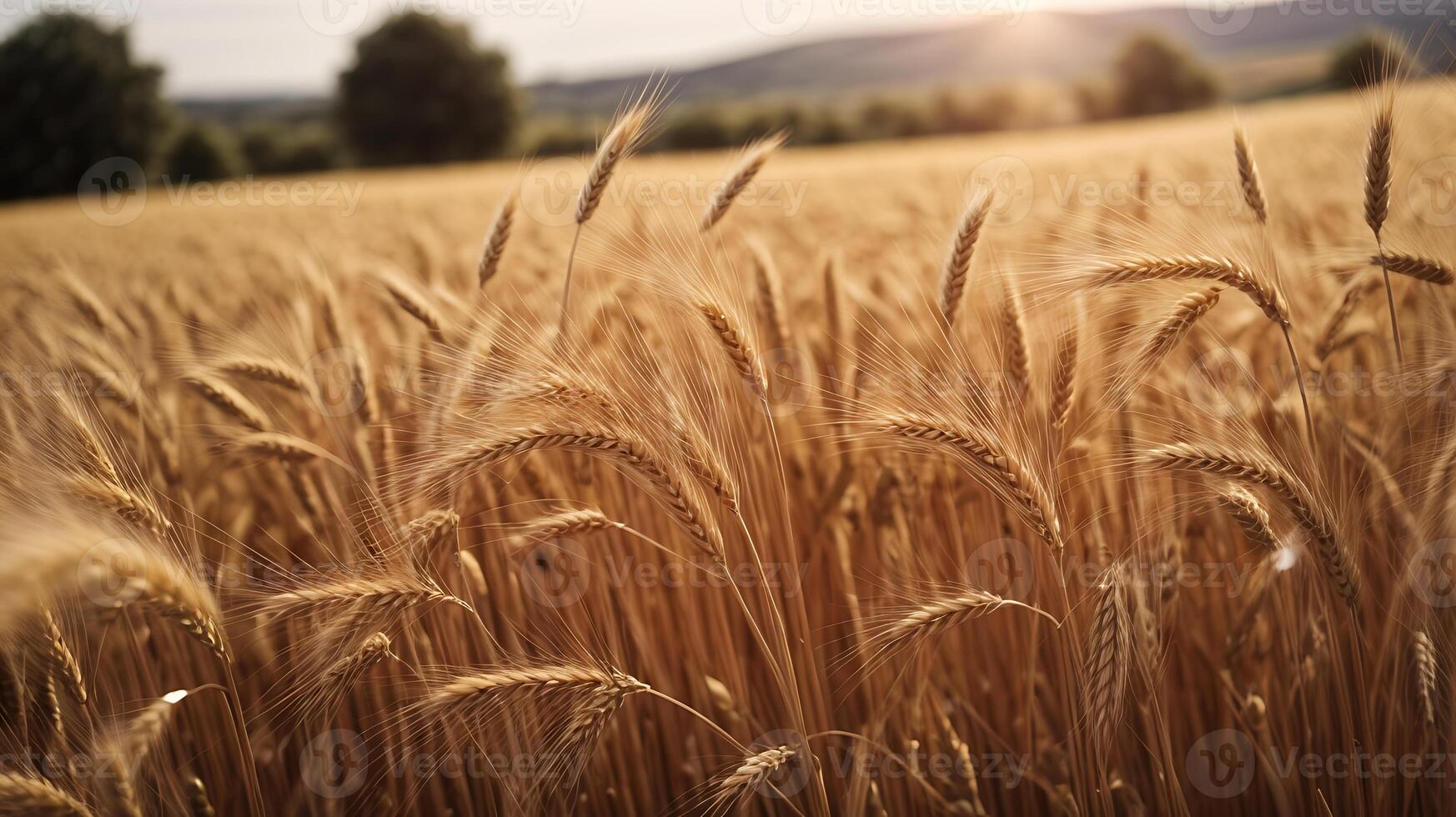 AI generated Organic wheat field background closeup view photo