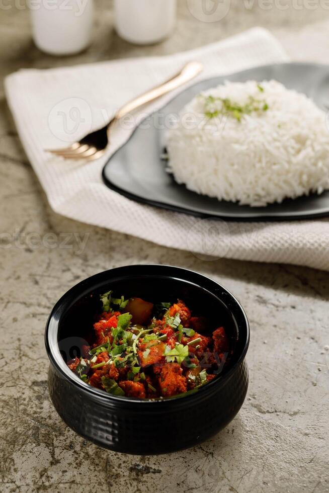 Mexican Chicken Rice served in a dish isolated on grey background side view fast food photo