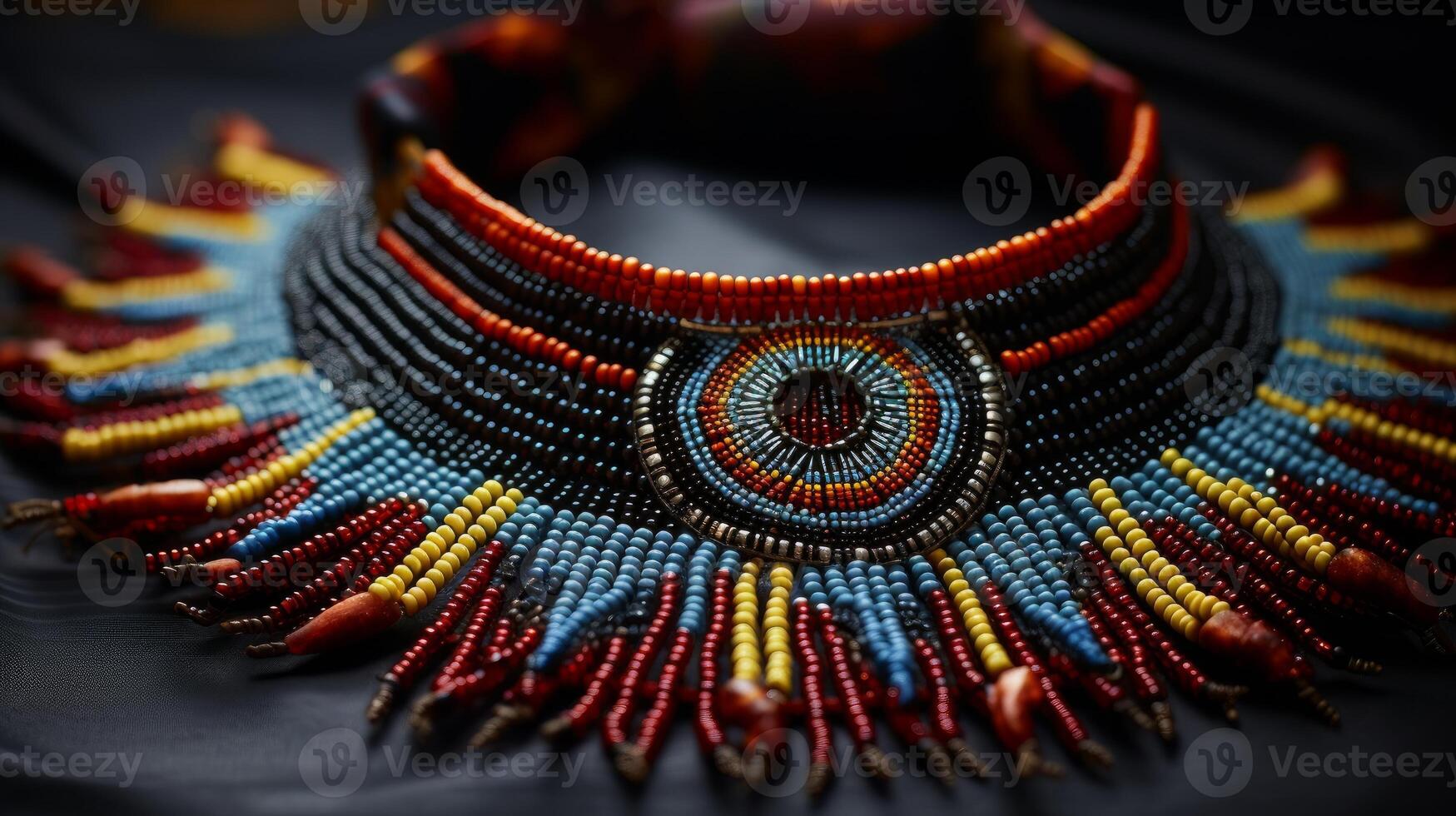 AI generated Intricate beadwork on a tribal necklace. Generative AI photo