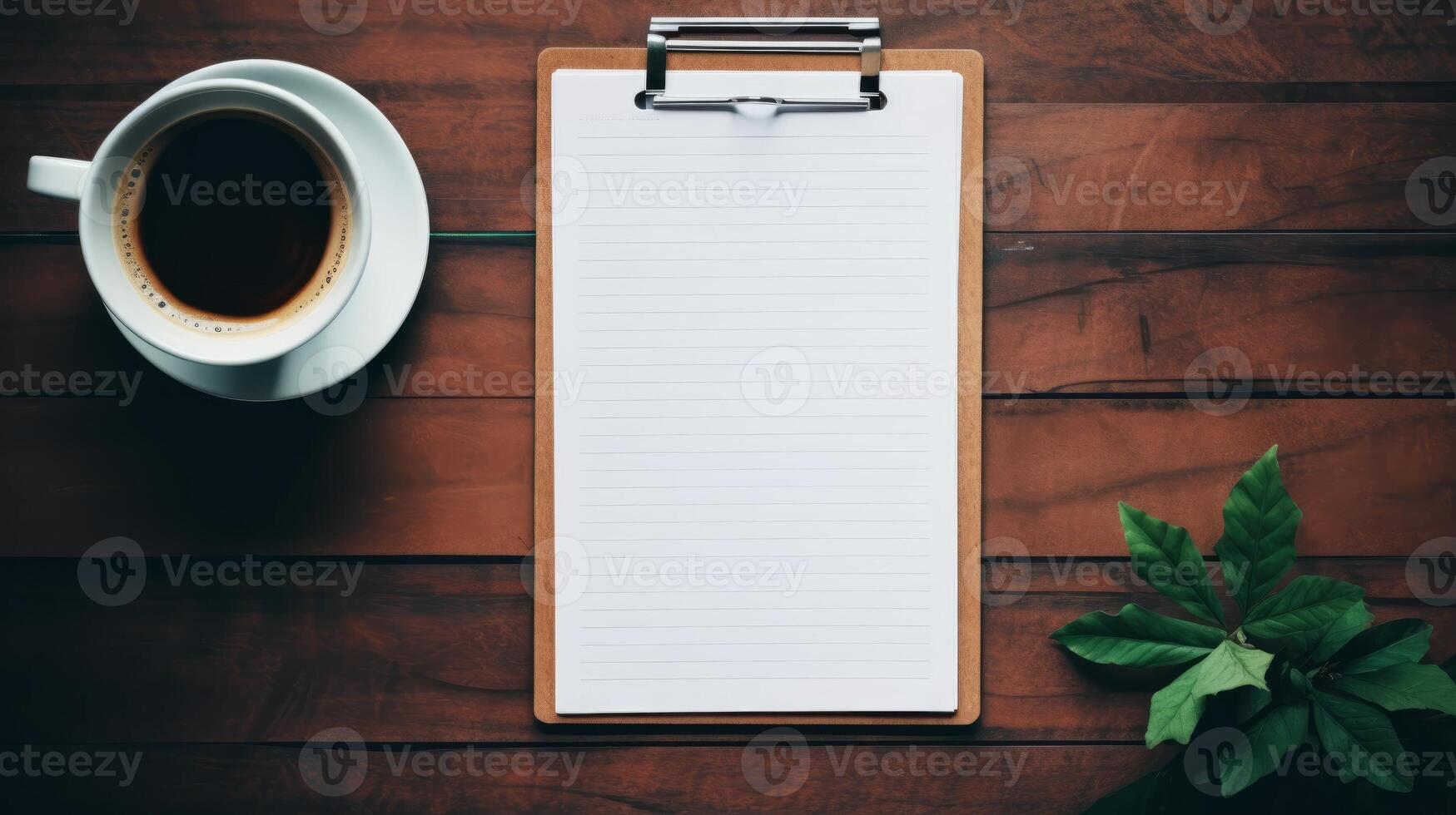 AI generated Flatlay of a clipboard with a checklist and a cup of coffee. Generative AI photo