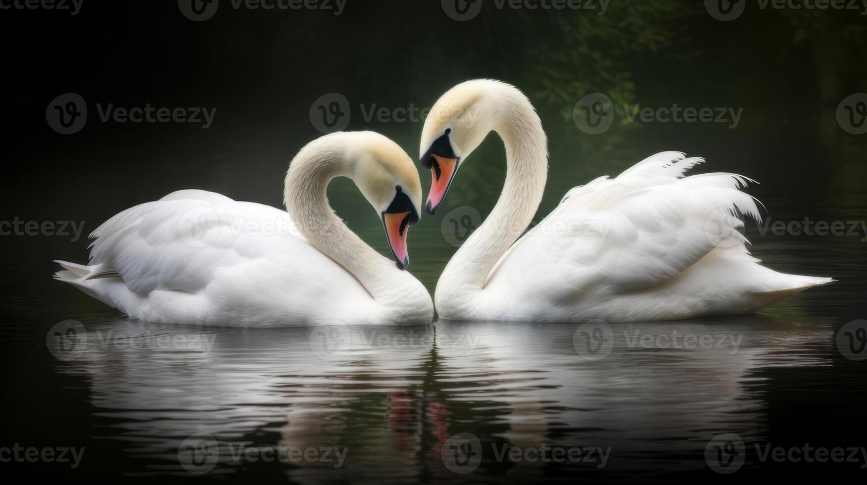 AI generated Two swans making a heart shape. Generative AI photo
