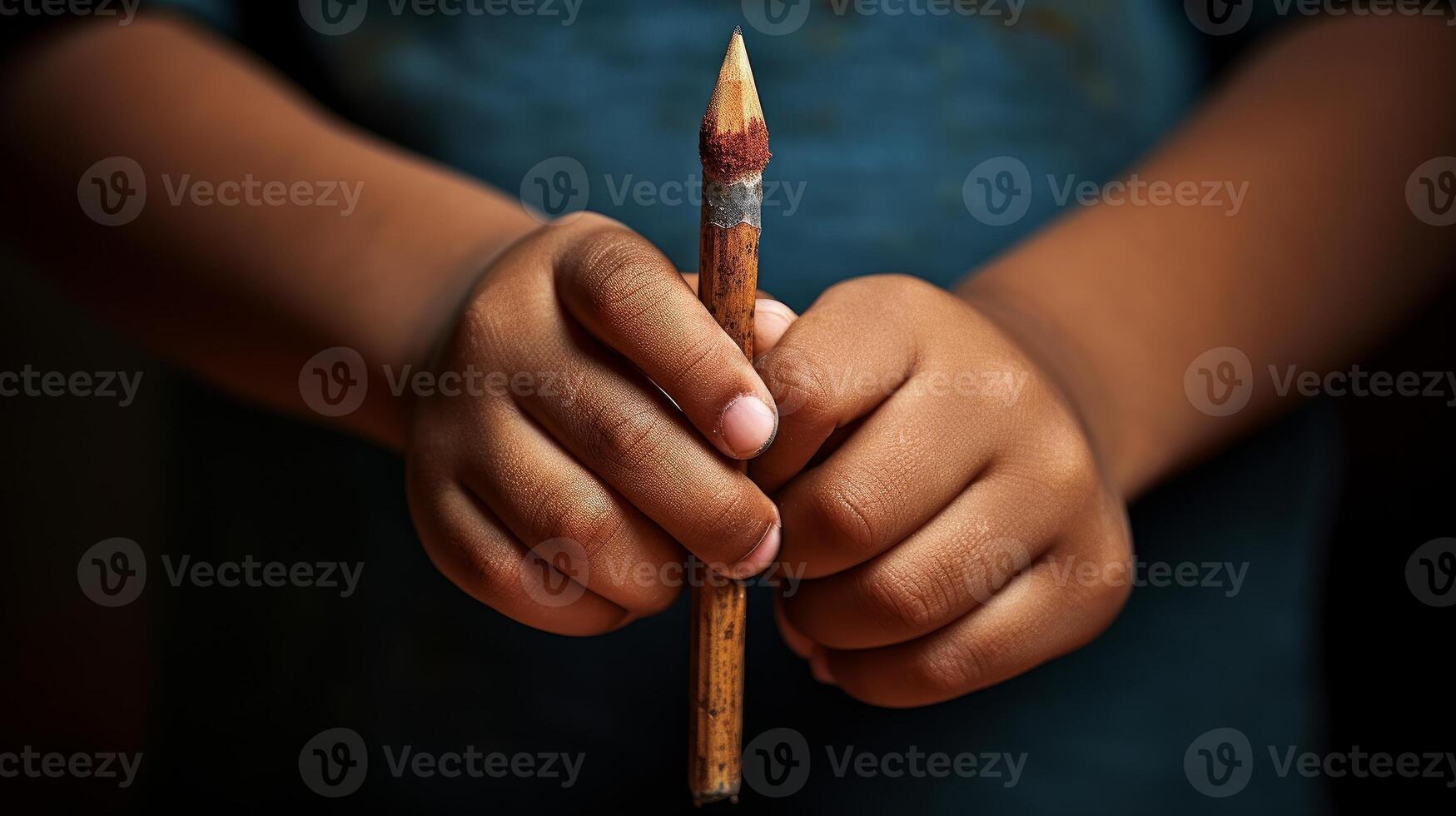 AI generated A child holding a pencil. Generative AI photo
