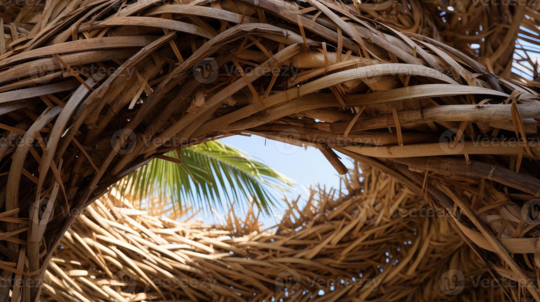AI generated A close-up of a beautifully woven Sukkah roof. Generative AI photo