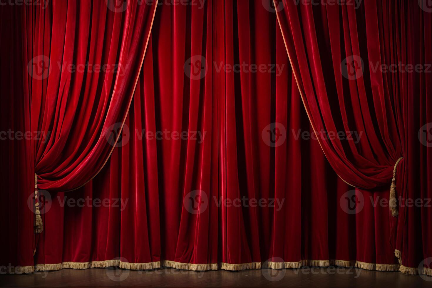 ai generado rojo terciopelo teatro cortinas creando anticipación. generativo ai foto