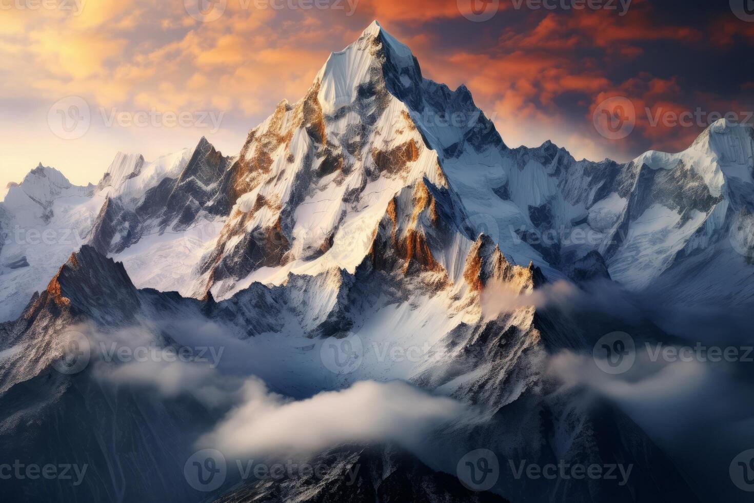 AI generated Aerial shot of a majestic mountain range captured by drone technology. Generative AI photo