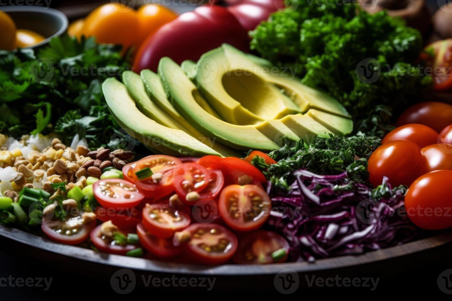 AI generated A close-up of a deconstructed salad bowl, ingredients coming together. Generative AI photo