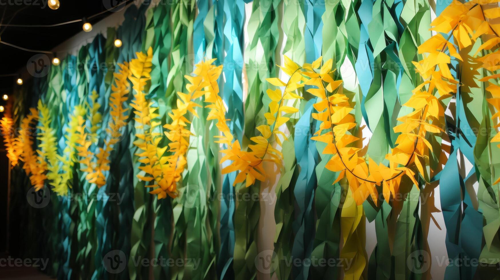 AI generated A wall decorated with handcrafted paper chains. Generative AI photo