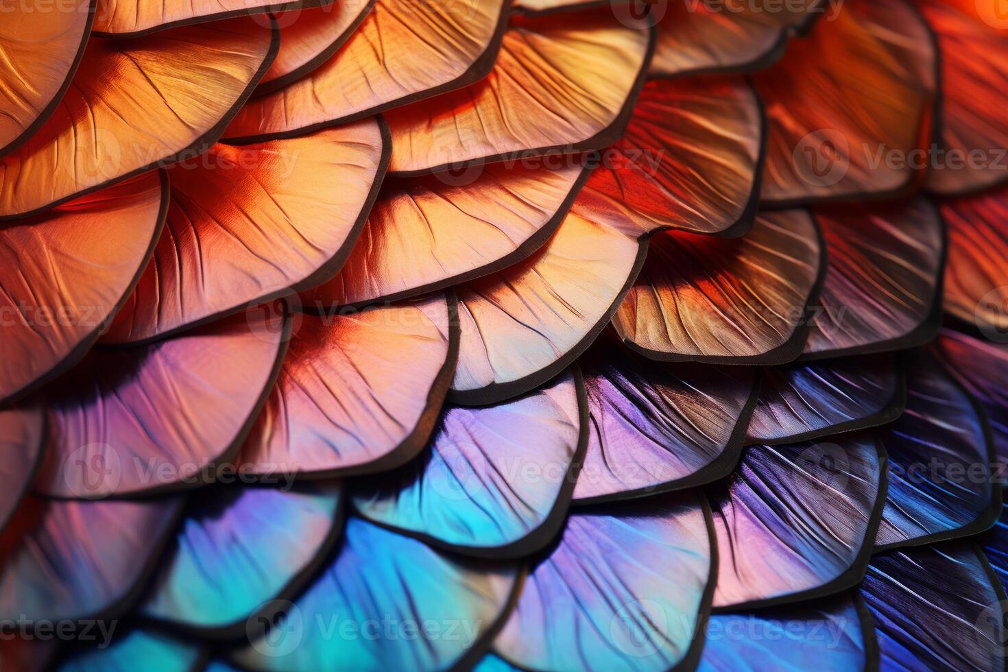 AI generated An extreme close-up of the vibrant scales on a butterfly's wing. Generative AI photo