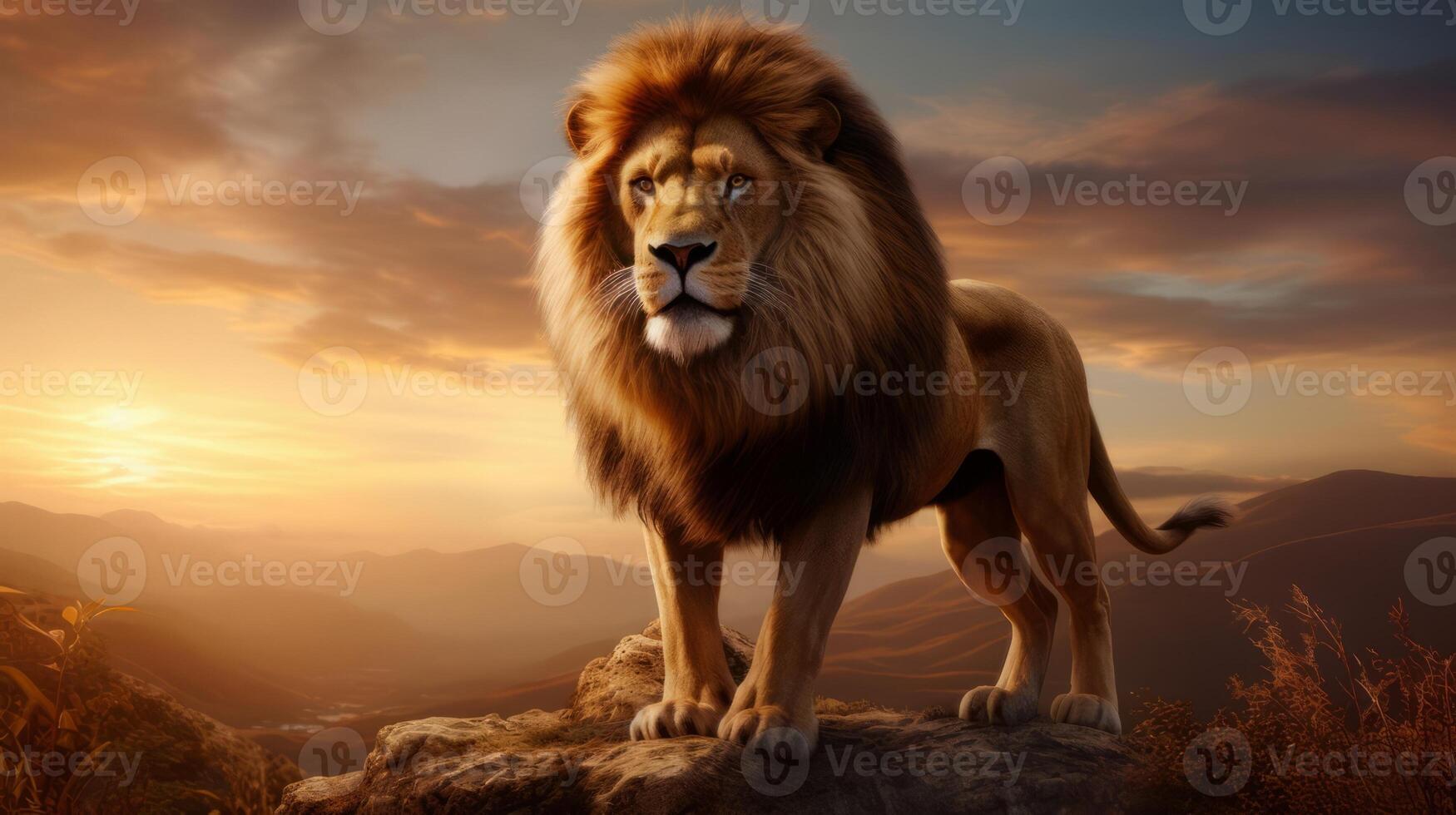AI generated A lion standing on top of a rock. Generative AI photo