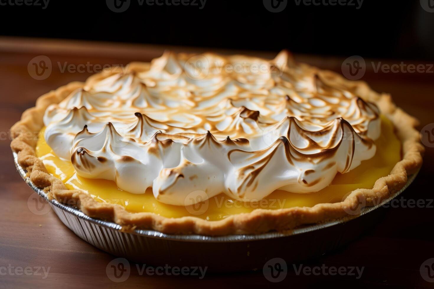 ai generado un limón merengue tarta con un dorado marrón cima. generativo ai foto