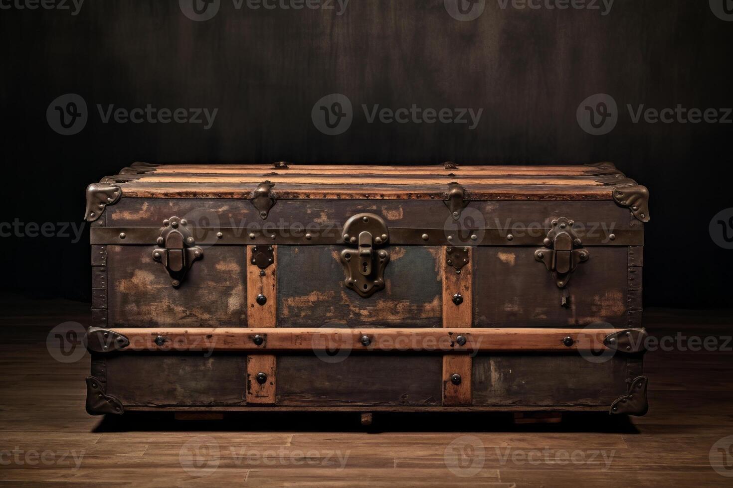 AI generated A weathered antique trunk with metal hardware. Generative AI photo