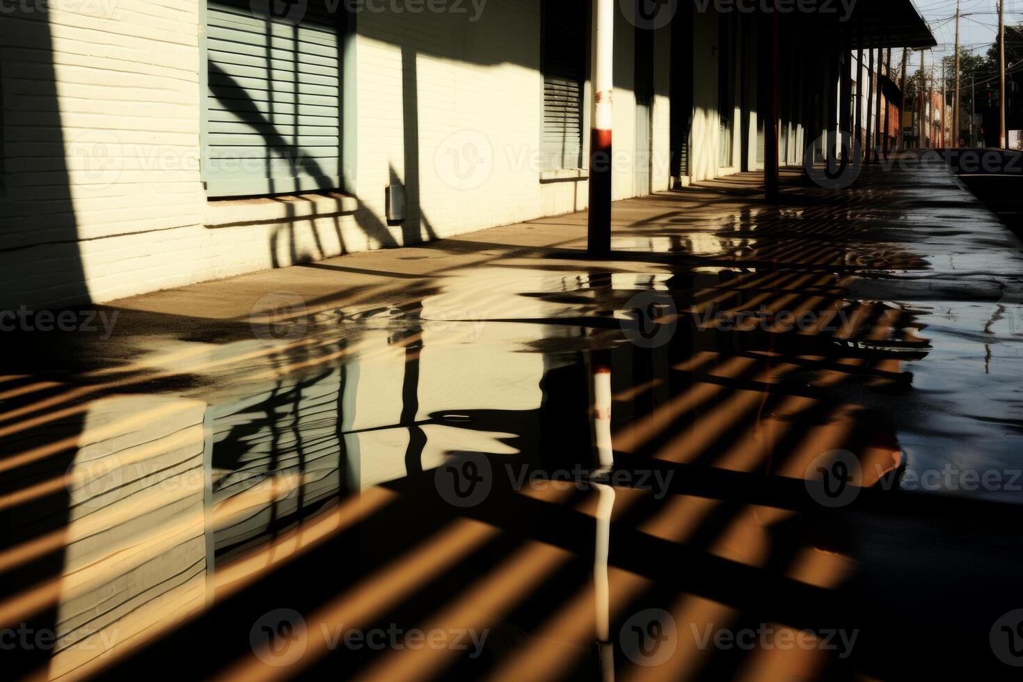 AI generated An abstract image of distorted shadows on a city sidewalk, warping reality. Generative AI photo