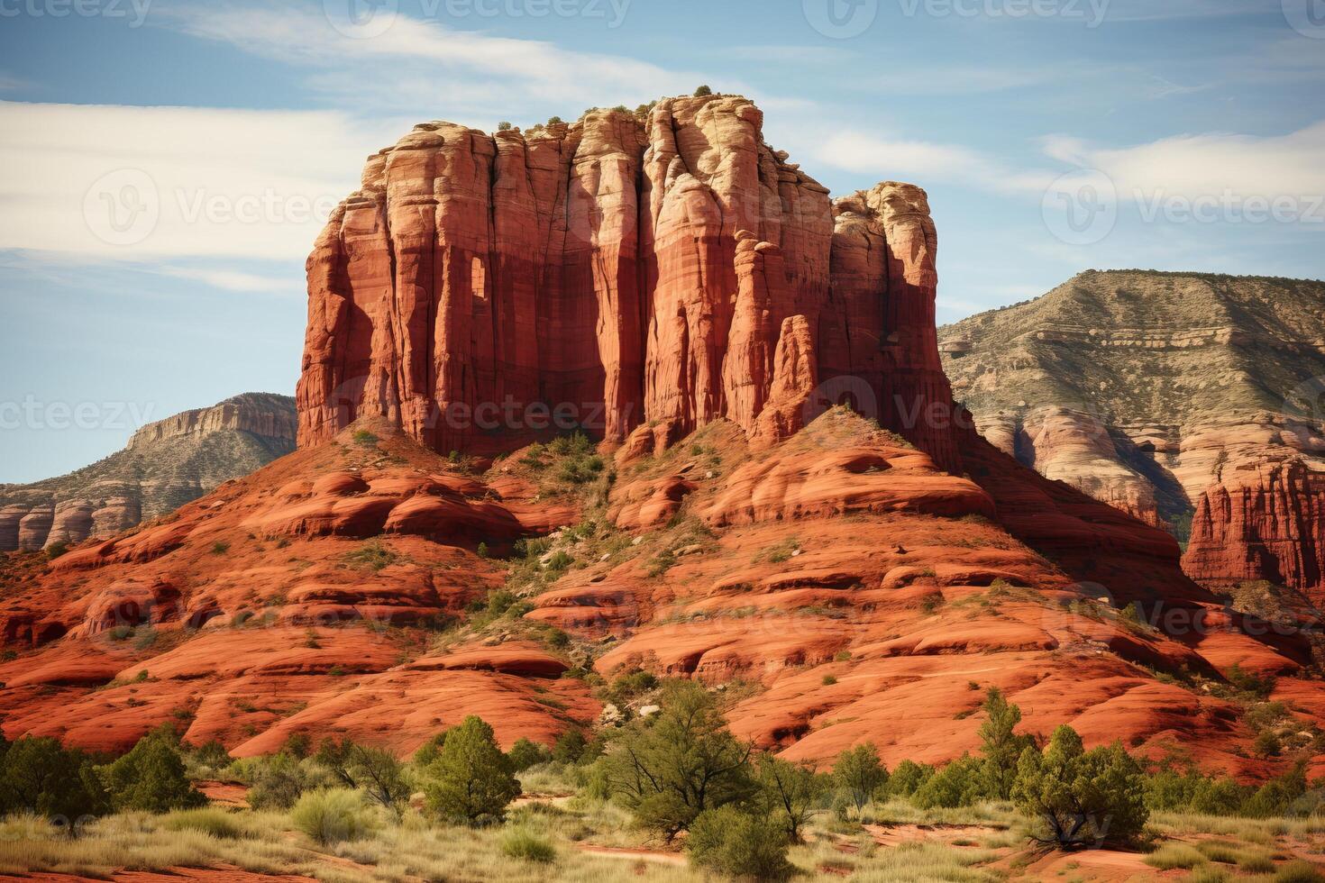 AI generated Towering red rock formations creating a striking natural vista. Generative AI photo