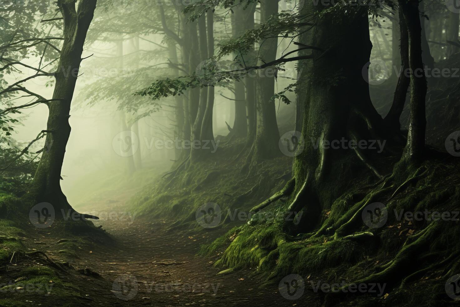 AI generated The serene stillness of a misty forest. Generative AI photo