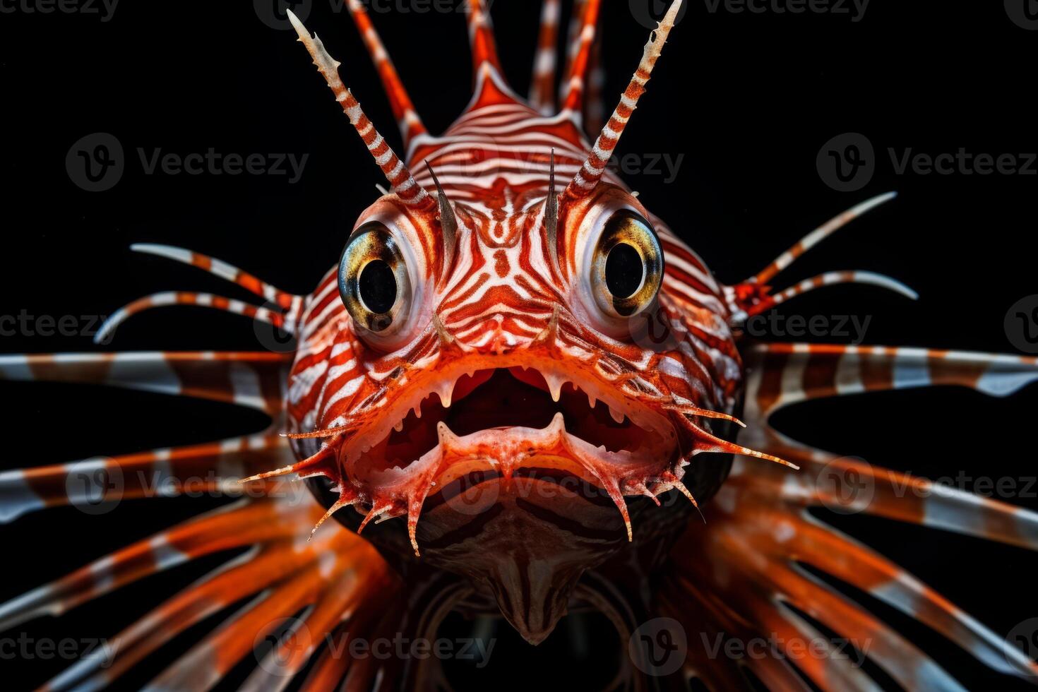 AI generated A close-up of a regal lionfish with venomous spines. Generative AI photo